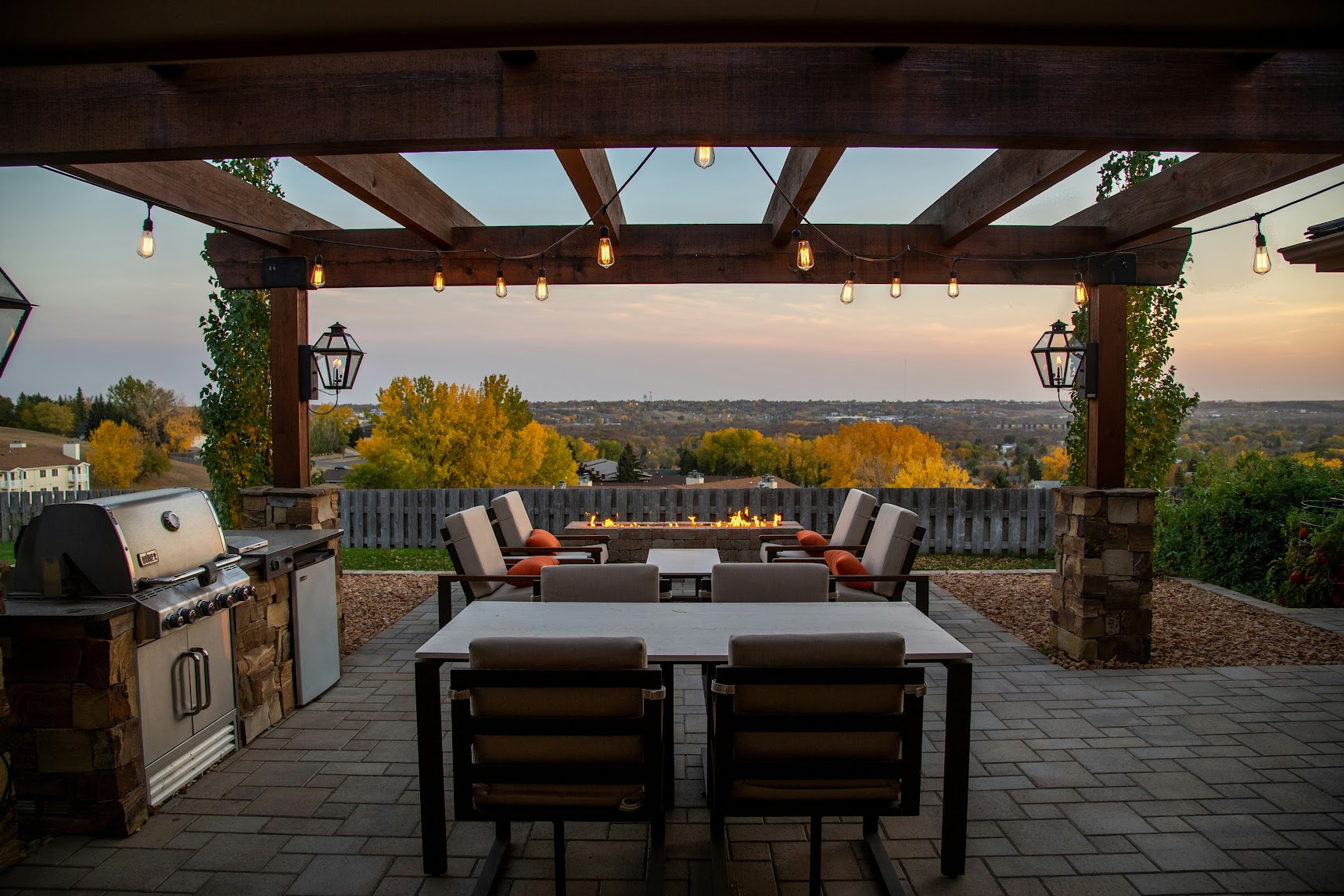 Backyard with pergola and outdoor kitchen